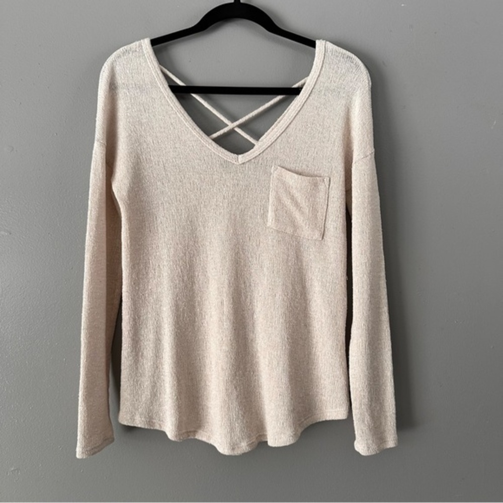 Moa Moa Loose Fit Cross Back Knit Sweater | Cream Oatmeal